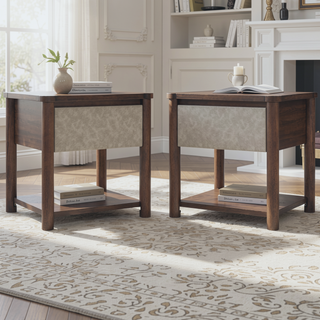 Sunvega Modern Farmhouse Nightstand with Drawer and Open Shelf for Bedroom or Living Room