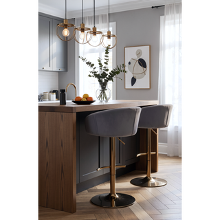 Sunvega Set of 2 Adjustable Swivel Bar Stools with Chrome Footrest and Velvet Upholstery