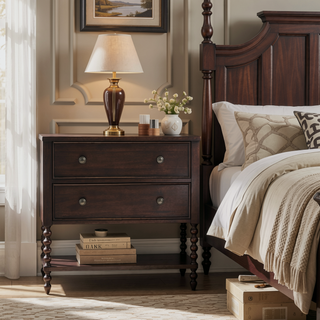 Sunvega Antique Cream Nightstand with Turned Legs and Natural Whitewash Look