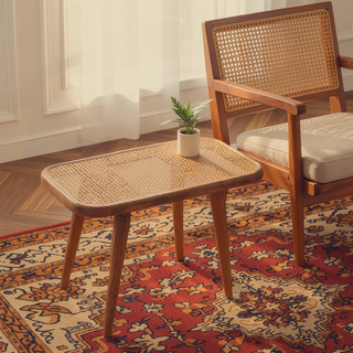 Sunvega Solid Mango Wood Bench with Hand-Woven Rattan Top and Oak Finish