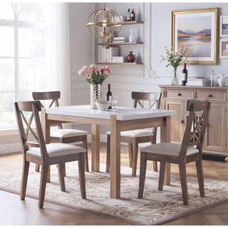 Sunvega Solid Wood Dining Table with Two Tone White Natural Color