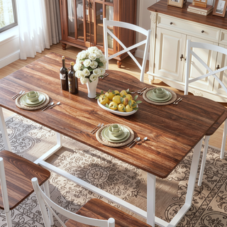 Sunvega Industrial Style Four-Piece Dining Table and Chair Set with Backrest
