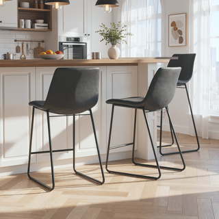 Sunvega Elegant Mid Century Faux Leather Upholstered Counter Stool with Footrest