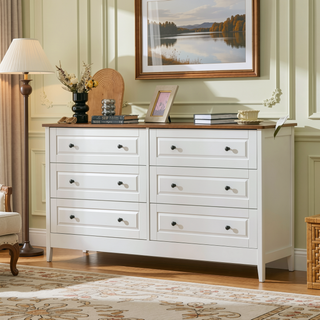 Sunvega White Dresser with 6 Spacious Drawers and Metal Handles for Bedroom