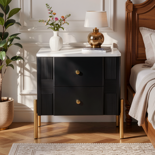 Sunvega Modern Nightstand with 2 Storage Drawers and Golden Metal Handles for Bedroom