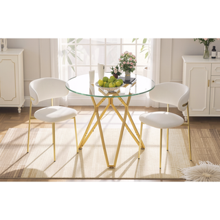 Sunvega Modern Glass Dining Table with Metal Legs for Kitchen Living Room Office