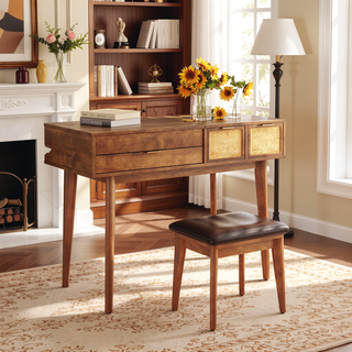 Sunvega Classic Wood Makeup Vanity Set with Flip-top Mirror and Three Drawers