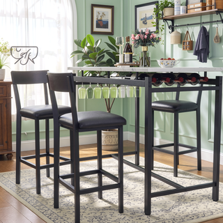 Sunvega Rustic Black 3-Piece Kitchen Table Set with Upholstered Chairs for Small Spaces