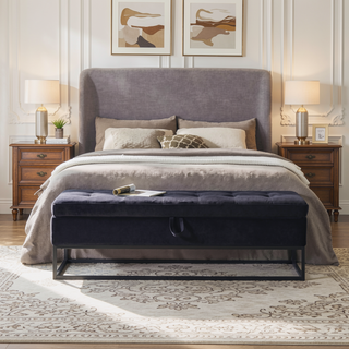 Sunvega 58.6" Contemporary Velvet Storage Bench with Button Tufted Top for Bedroom