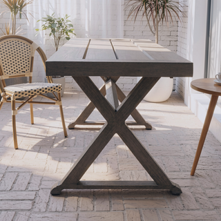 Sunvega Modern Aluminum Outdoor Dining Bench with Slatted Top Dark Gray