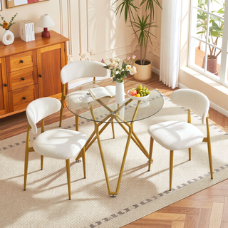 Sunvega Modern Glass Dining Table with Metal Legs for Kitchen Living Room Office