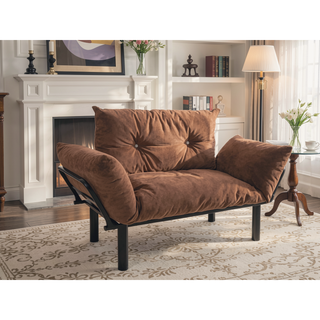 Sunvega Blue Small Space Saver Love Seat Couch with Arms for Living Room