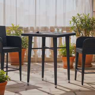 Sunvega All Weather Wicker and Iron Frame 32.5 Inch Square Bar Table