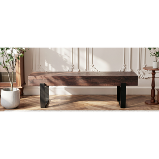 Sunvega 59" Modern Black MDF Bench with Metal Legs for Entryway and Bedroom