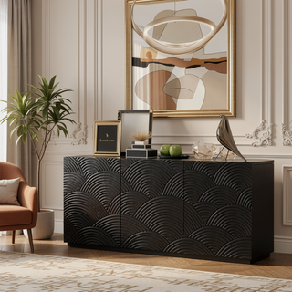 Sunvega Modern Sideboard Buffet Cabinet with Water Ripple Design and Ample Storage for Kitchen