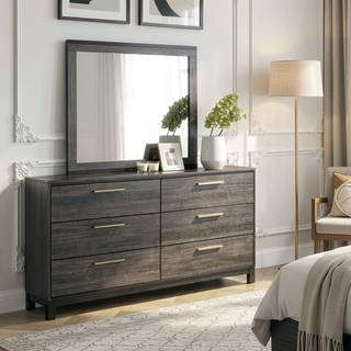 Sunvega Weathered Grey Finish Wood Queen Size Bedroom Set with Dresser Mirror