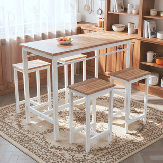 Sunvega 5-Piece Modern Kitchen Table Set with Four Bar Stools and Metal Frame