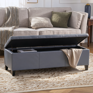Sunvega Contemporary Upholstered Storage Ottoman Bench with Stitched Details