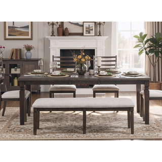 Sunvega Classic Style Dark Espresso Finish Upholstered Wooden Dining Bench