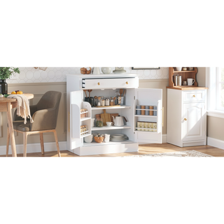 Sunvega Freestanding Kitchen Pantry Cabinet with Drawer and Adjustable Shelves