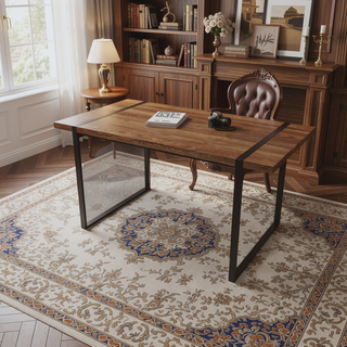 Sunvega Modern Industrial Dining Table with MDF Wood Top and Metal Legs for 4-6 People