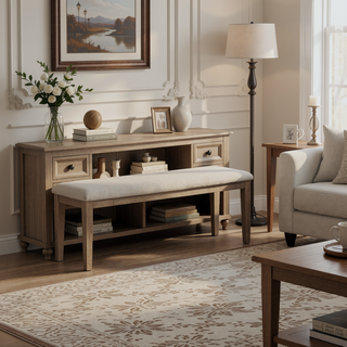 Sunvega Gray Fabric Upholstered 1pc Bench with Wood Frame for Dining Room