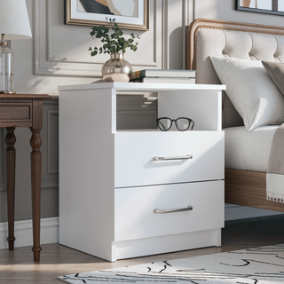 Sunvega 19.9 Inch High Nightstand with Two Drawers and Open Shelf