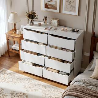 Sunvega 8 Drawer Wooden Dresser with Large Storage for Bedroom Living Room