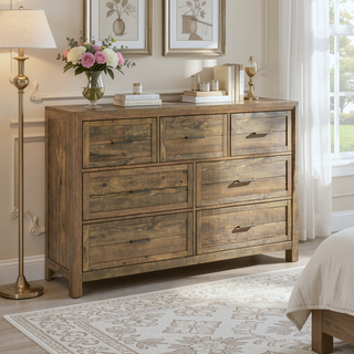 Sunvega Caramel Brown Weathered Distressed Finish 7-Drawer Reclaimed Wood Dresser