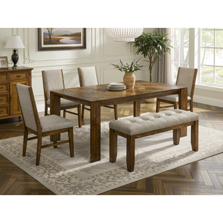 Sunvega Modern Tufted Upholstered Bench with Soft Neutral Fabric for Dining Room