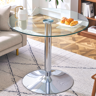 Sunvega 35 Inch Round Tempered Glass Dining Table with Silver Metal Legs