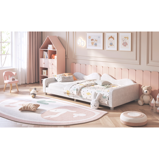 Sunvega Full Size Upholstered Daybed with Cloud Shaped Backrest and Sherpa Fabric