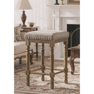 Sunvega Beige Fabric Weathered Oak Finish Counter Height Stool Set of 2