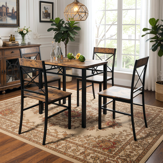 Sunvega Compact Rustic Brown Wood Kitchen Dining Table Set for 4 with Chairs