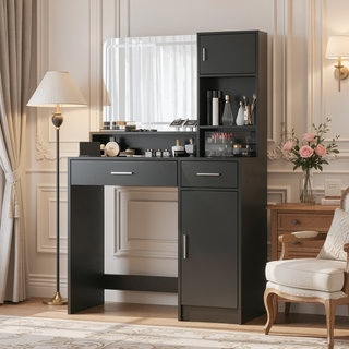 Sunvega Vanity Desk with Mirror LED Light Strip 3 Lighting Modes and Large Drawer