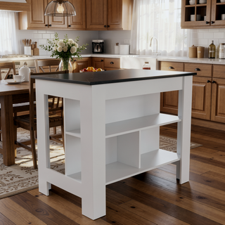 Sunvega Kitchen Island Table with Three Open Storage Shelves and Spacious Leg Room