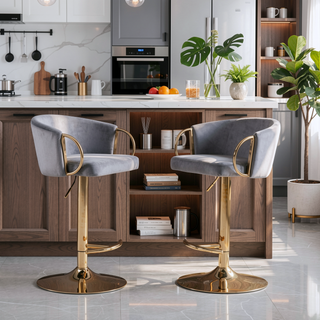 Sunvega Set of 2 Adjustable Swivel Bar Stools with Chrome Footrest and Velvet Upholstery