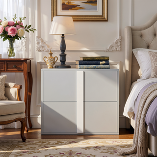 Sunvega Elegant Gray Nightstand with 2 Drawers and Metal Foot for Bedroom