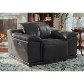Sunvega Genuine Italian Leather Power Recliner Chair with USB Charger