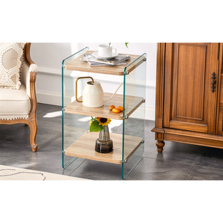 Sunvega Three Layer Bedside Cabinet with MDF Board and Transparent Tempered Glass