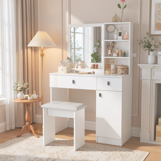 Sunvega Vanity Table with Adjustable Mirror Spacious Drawer and Matching Stool