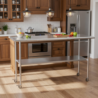 Sunvega NSF Certified Stainless Steel Prep Table with Wheels and Adjustable Undershelf