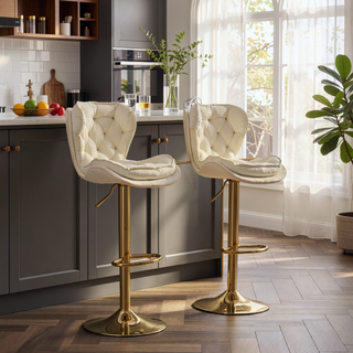 Sunvega Set of 2 Swivel Bar Stools with Chrome Footrest and Adjustable Height