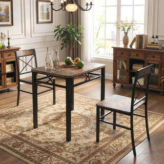 Sunvega Compact Rustic Brown Wood Kitchen Dining Table Set for 4 with Chairs