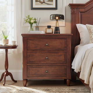 Sunvega Pine Wood Nightstand with 3 Spacious Drawers and Smooth Gliding Rails