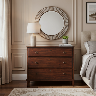 Sunvega Brown 3-Drawer Dresser with Antique Bronze Ring Hardware and Veneer