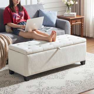 Sunvega Large Storage Upholstered Rectangular Bench with Soft Velvet Fabric for Entryway