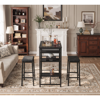 Sunvega Compact Rustic Brown Wood Kitchen Dining Table Set for 4 with Chairs
