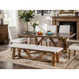 Sunvega Modern Upholstery Bench with Cushion and Rustic Style Trestle Base