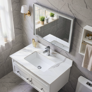 Sunvega Sintered Stone Vanity Top with Ceramic Sink and Backsplash for Bathroom